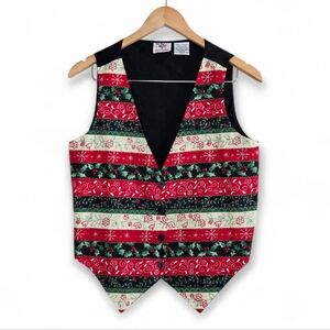 Vintage Nutcracker Festive Mistletoe And Holly Berries Striped Christmas Vest
